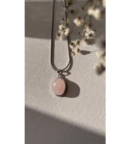 Çelik kolye pembe kuvars uçlu