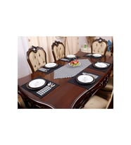 Tropik home Amerikan Servis Moena Dinner Runner Seti 6 Kişilik Set Siyah Ekose Desen Salon ve Masa Sunum Takımı