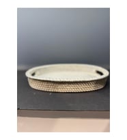 Dekoratif Polyester Hasır Tepsi Krem Gümüş