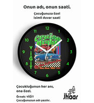 İsme Özel Araba Çocuk Odası Duvar Saati Orta Boy 30 cm Siyah Camlı Sessiz