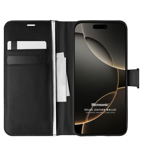 Microsonic Apple iPhone 16 Pro Max Kılıf Delux Leather Wallet Siyah (Siyah)