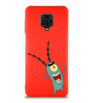 Xiaomi Redmi Note 9S Soft Premier Kapak Plankton Tasarımlı Silikon Kılıf - Kırmızı (Şeffaf)
