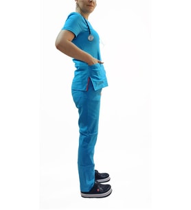 Emel Tekstil Doktor Terikoton Likralı Kadın Turkuaz Cerrahi Yaka Takım 4806
