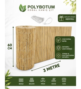 POLYBOTUM Premium Doğal Kamış Hasır Balkon Çiti 60x300 cm Sık Dokuma Dayanıklı Bahçe, Teras ve Balkon İçin Dekoratif Gizlilik Çiti