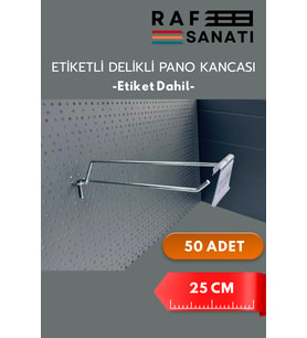 Etiketli Delikli Pano Kancası 25 CM  50 ADET  Tel Askı Kancası  Delikli Panel Raf Askısı  Fon Kancası Etiketli