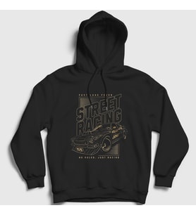 Presmono Unisex Siyah Street Racing Sokak Yarışı Araba Kapüşonlu Sweatshirt 487821tt