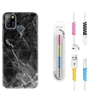 INFINIX Smart 4 5 6 Zero 8 S5 Pro Kılıf Kablo Koruma Spiral Silikon Kara Mermer 1375