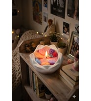 Mumelia Candles Lotus'un Yansıması - Doğal Soya Taştozu Kase Meyve & Bisküvi Tasarım Mum