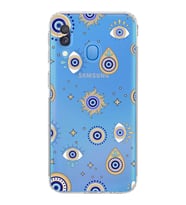 PrintiFy Samsung Galaxy A40 ile Uyumlu Nazar Boncuğu 5  Kamera Korumalı Şeffaf Silikon Kılıf