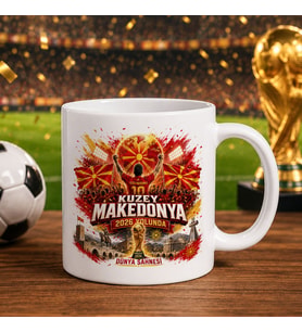 BK Gift Kuzey Mekadonya Taraftar Temalı Dünya Futbol Kupası Tasarımlı Beyaz Kupa Bardak-3