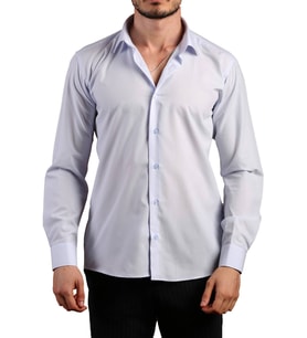 Açık Mavi Dar Kesim Slim Fit Uzun Kol Düz Renk Erkek Gömlek  - 151-3