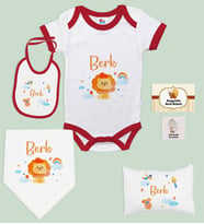 BK Kids Kişiye Özel İsimli 6 Parça Kırmızı Bebek Body Zıbın Battaniye ve Yastık Hediye Seti, Yeni Doğan Bebek Giyim Hediyesi-7