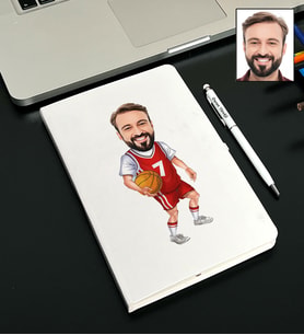 Kişiye Özel Basketbol Tasarımlı Karikatürlü Beyaz Defter Kalem Seti 98