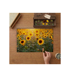 Ayçiçeği Tarlası - Günbatımı - Ayçiçekleri Tasarımı 240 parça Ahşap Puzzle Ahşap Kutuda MP02018