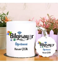 Bilgisayar Öğretmeni Kupa Bardak ve Anahtarlık Hediye Seti (Model 1)