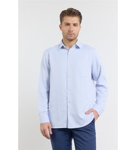 Lacivert Kendinden Desenli Sert Yaka Uzun Kol Cepli Comfort Fit Pamuklu Gömlek 1004255219