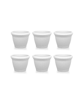 Omnipazar SO-HS03 Plastik Hasır Desenli Saksı 10 lt Kirli Beyaz 6 Adet