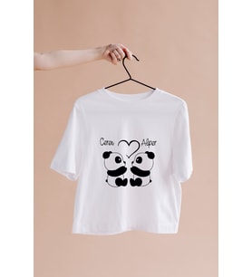 Panda Sevgili Çift Tasarımlı Tişört Kişiye Özel ( Unisex - Büyük - Çocuk )