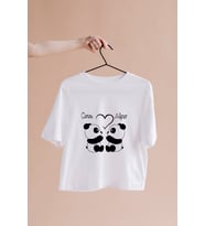 Panda Sevgili Çift Tasarımlı Tişört Kişiye Özel ( Unisex - Büyük - Çocuk )
