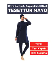 Premium Yüksek Kalite Konforlu Fermuarlı Tam Kapalı Yüzücü Deniz Havuz Taytlı Likralı TESETTÜR MAYO (Lacivert)
