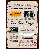 Retro Vintage 5 mm Ahşap Üzerine Familye Rules Temalı Poster Tablo 20X30 cm (Çok Renkli)