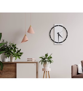 BK Home Dekoratif 45cm Ahşap Duvar Saati-86 (Beyaz)