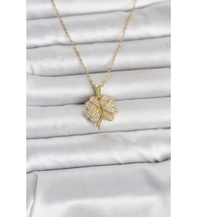 316L Çelik Gold Renk Açılabilir Yonca Model Zirkon Taşlı Kadın Kolye TJ-BKO11048