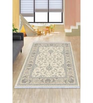 Krem Çerçeveli Dokuma Pamuk Taban Kaymaz Kilim KLM171