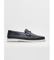 Hakiki Deri Lacivert Lazer Detaylı Erkek Loafer