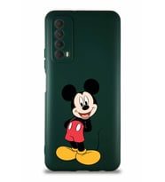 Huawei P Smart 2021 Soft Premier Kapak Mickey Mouse-B Tasarımlı Silikon Kılıf - Yeşil (Şeffaf)