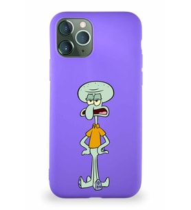 Apple iPhone 11 Pro Soft Premier Kapak Squidward Dokunaç Tasarımlı Silikon Kılıf - Mor (Şeffaf)