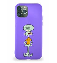 Apple iPhone 11 Pro Soft Premier Kapak Squidward Dokunaç Tasarımlı Silikon Kılıf - Mor (Şeffaf)