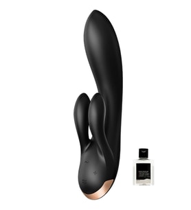 Satisfyer Double Flex Black Connect App Kontrollü Esnek Güçlü Titreşimli Rabbit Vibratör+Jel