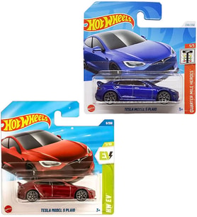 2 Araç Tesla Set - Hot Wheels Tesla Model S Plaid Bordo & Lacivert (1/64)