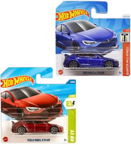 2 Araç Tesla Set - Hot Wheels Tesla Model S Plaid Bordo & Lacivert (1/64)