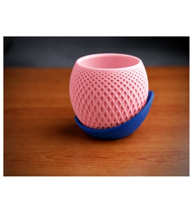 Alvera Küre Saksı – 3D Baskı Kafes Dokulu Iki Parçalı Dekoratif Saksı - Pembe-Mavi