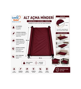 BEBEK ALT AÇMA MİNDERİ BAKIM ÖRTÜSÜ SİLENEBİLİR KOLAY KULLANIM 65 X40 CM — Bordo