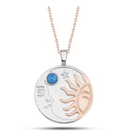 Gümüş Rose Opal Mavi Taşlı Ay Güneş Kadın Kolye