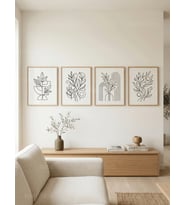 Minimalist Bitki Çizimleri 4’lü Ahşap Çerçeveli Tablo Seti