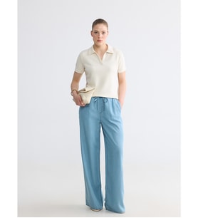 LCW Comfort İndigo Beli Lastikli Wideleg Kadın Jean Pantolon