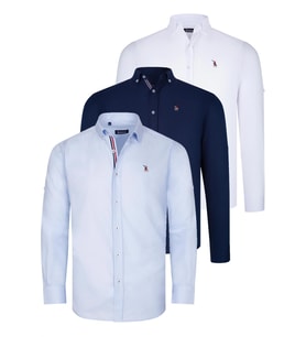 ÜÇLÜ SET G674 DEWBERRY ERKEK GÖMLEK-LACİVERT-BEYAZ-AÇIK MAVİ (Karışık)