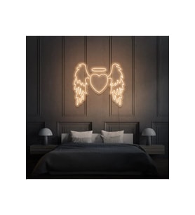 Kanatlı Kalp Şekilli Neon Tabela