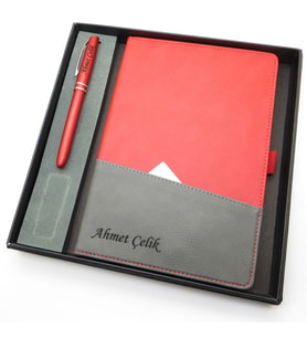 Signator® Codex  N191 Kişiye Özel Defterli Set - İsme Özel Kırmızı Kalem + İsme Özel Kırmızı Defter  İsme Özel Kutusunda Hediyelik Set (Karışık)