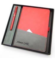 Signator® Codex  N191 Kişiye Özel Defterli Set - İsme Özel Kırmızı Kalem + İsme Özel Kırmızı Defter  İsme Özel Kutusunda Hediyelik Set (Karışık)