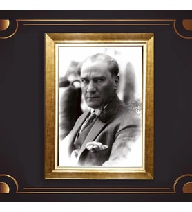 Özel Seri Paspartulu Çerçeveli Atatürk Tablo l208 (Gold)