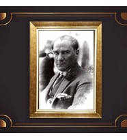 Özel Seri Paspartulu Çerçeveli Atatürk Tablo l208 (Gold)