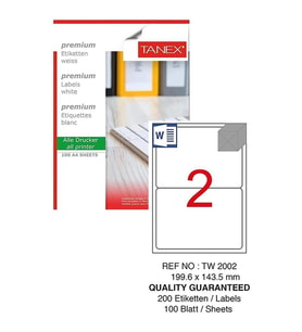 Bilgisayar Etiketi Tw-2002 119,6x143,50 mm 100 Lü Lazer Etiket 1 Paket Tanex Davetiye Kargo Koli Kutu Etiketi (Beyaz)