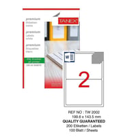 Bilgisayar Etiketi Tw-2002 119,6x143,50 mm 100 Lü Lazer Etiket 1 Paket Tanex Davetiye Kargo Koli Kutu Etiketi (Beyaz)
