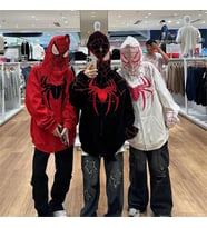 Beyaz Spider-Man Goth Fermuarlı (Unisex) Kapüşonlu Sweatshirt