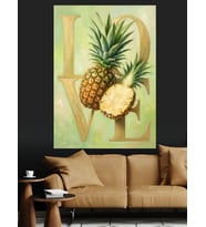 Love Yazılı Ananas Meyvesi Görseli Dekoratif Kanvas - Mdf Ahşap Tablo
